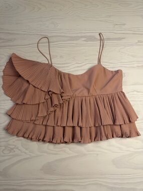 Zara Ruffled One-Shoulder Pleated Cropped Low Back Cami Top